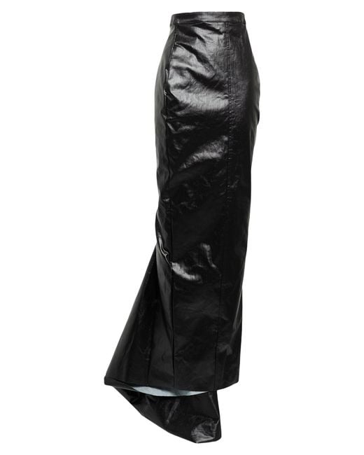 Rick Owens Black Denim Skirt Cotton, Elastomultiester, Rubber