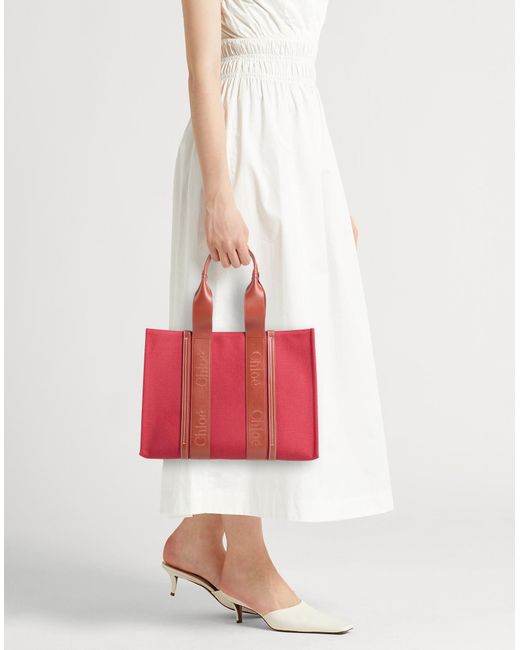 Chloé Red Handbag Textile Fibers, Leather