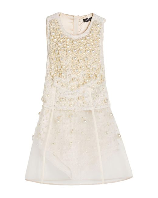 Elisabetta Franchi Natural Cream Mini Dress Cotton, Acrylic, Polyester, Synthetic Fibers, Metallic Fiber