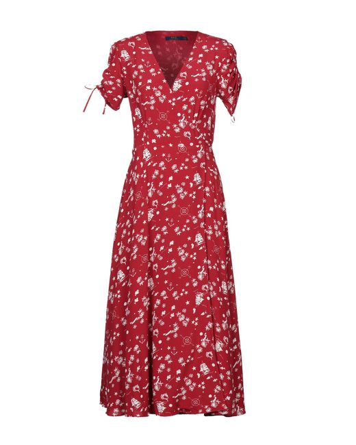 Polo Ralph Lauren Red Print Crepe Wrap Dress