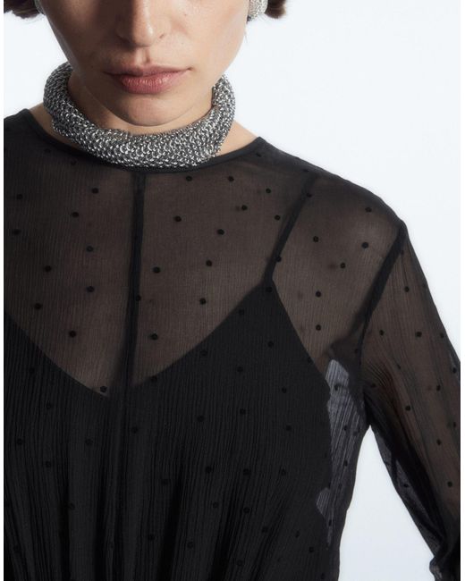 COS Black Polka-dot Silk-chiffon Midi Dress