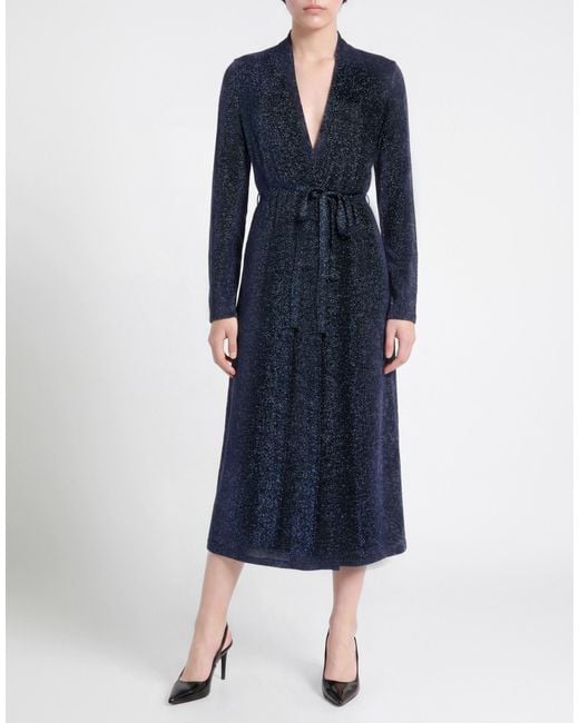 Siyu Blue Overcoat & Trench Coat Viscose, Metal Fiber