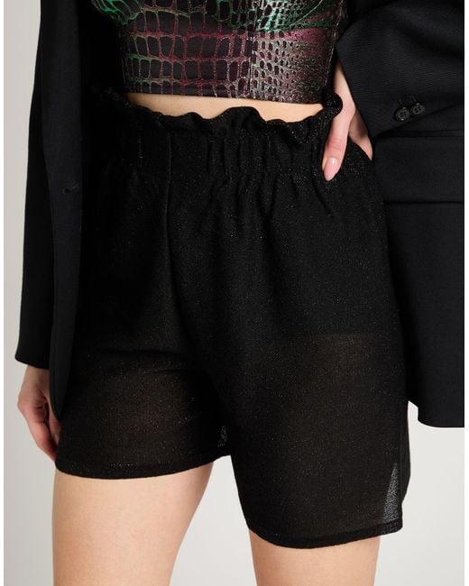 VIKI-AND Black Shorts & Bermuda Shorts Viscose, Polyester, Metallic Polyester
