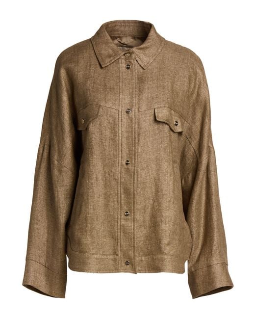 Herno Brown Jacket Linen, Metal Fiber, Polyamide