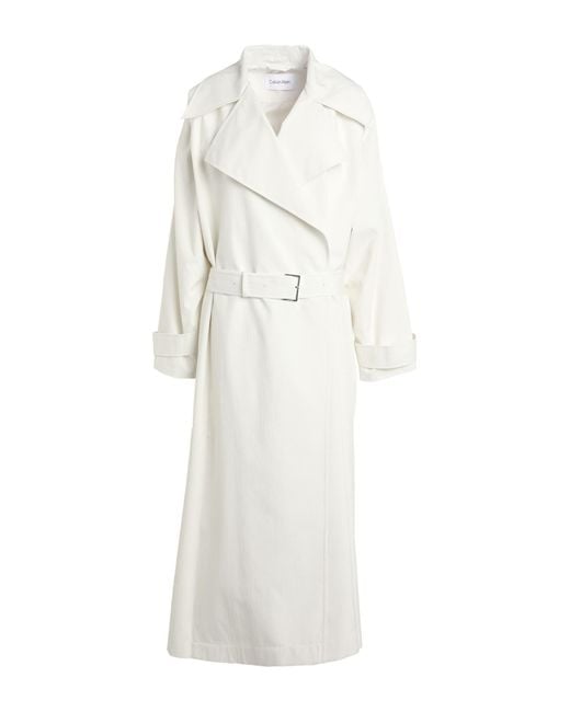 Calvin Klein White Overcoat & Trench Coat