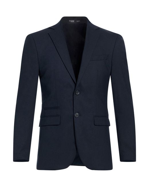 SELECTED Blue Midnight Blazer Recycled Polyester, Wool, Ecovero Viscose, Elastane for men