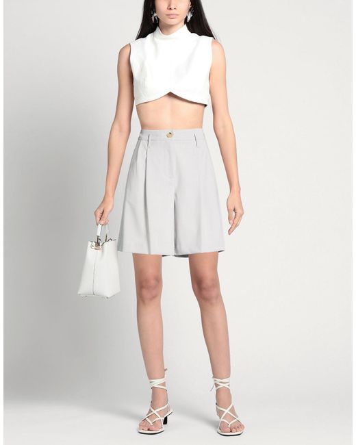 SOLOTRE White Shorts & Bermuda Shorts Polyester, Viscose, Elastane