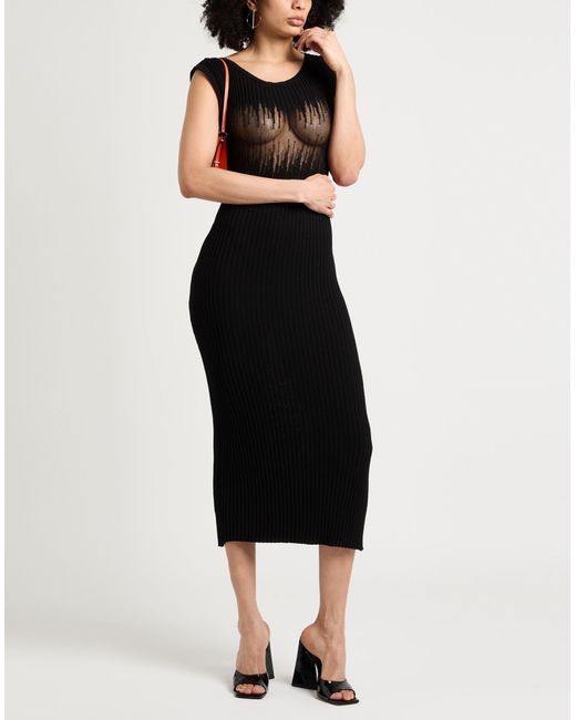 Gaelle Paris Black Midi Dress Viscose, Polyamide, Polyester, Cotton