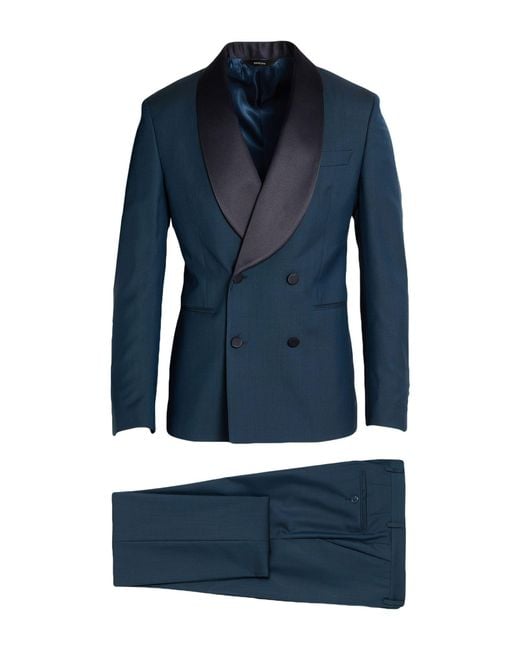 Paoloni Blue Suit Virgin Wool, Viscose, Elastane for men