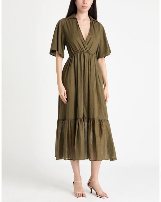 Kaos Green Military Midi Dress Cotton