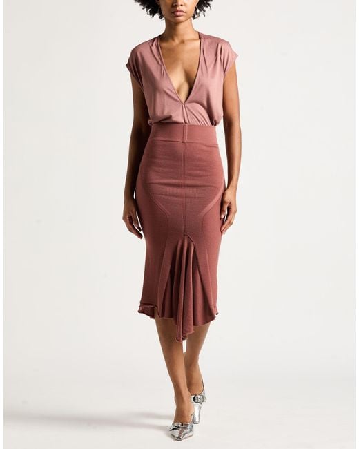 Rick Owens Pink Antique Rose Midi Skirt Virgin Wool