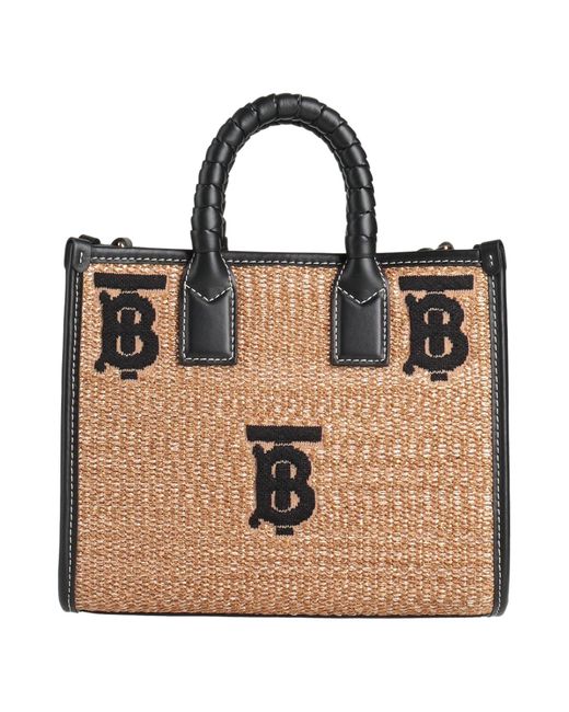 Burberry Camel Handbag Natural Raffia, Textile Fibers, Leather