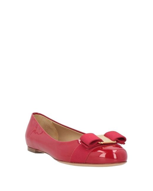 Ferragamo Red Ballet Flats Leather