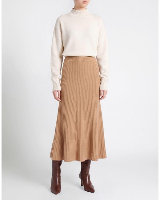 Twinset Brown Sand Midi Skirt Wool, Cashmere