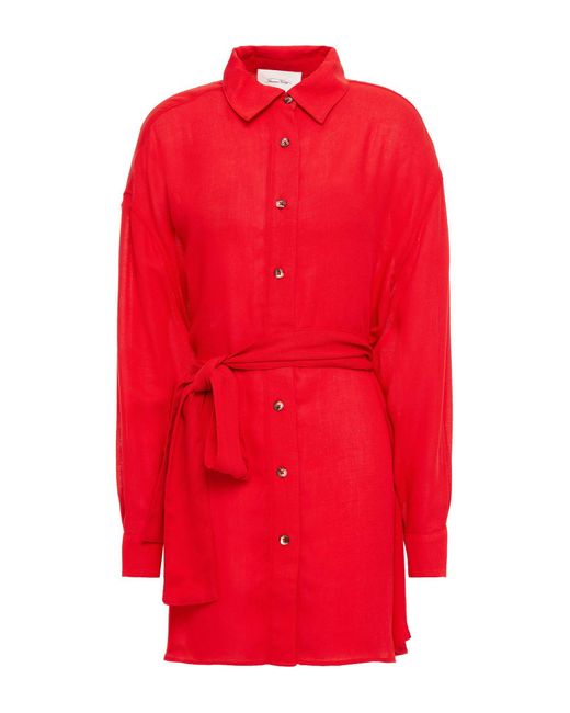 American Vintage Red Belted Lyocell-crepe Shirt