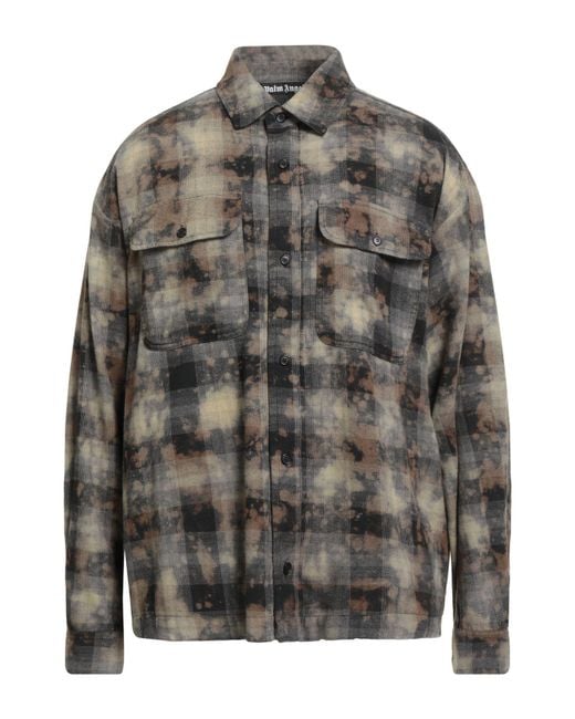 Palm Angels Gray Flannel Check Shrit for men