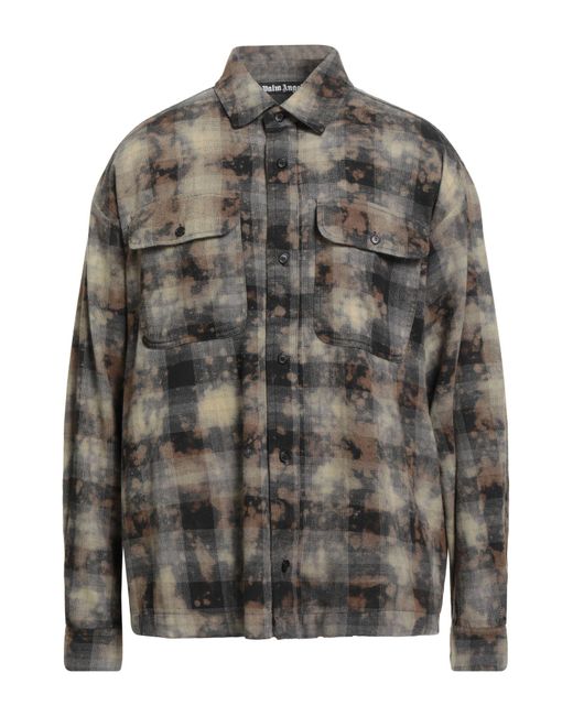 Palm Angels Gray Flannel Check Shrit for men