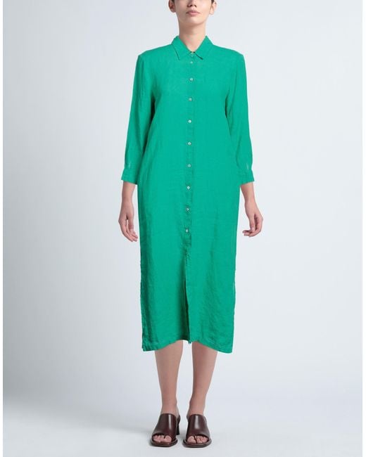 Vestido midi 120% Lino de color Green