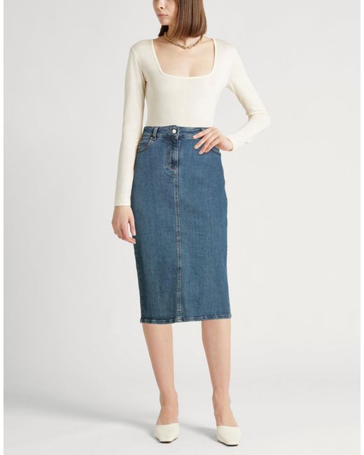 Kiton Blue Denim Skirt Cotton, Elastane