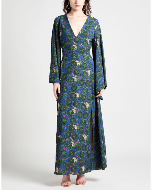 ALESSANDRO ENRIQUEZ Blue Maxi Dress Polyester, Elastane