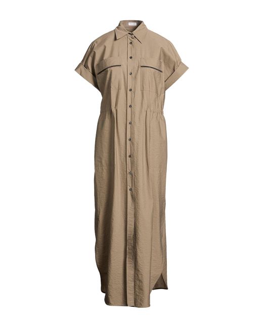 Brunello Cucinelli Natural Maxi Dress Cotton, Polyamide, Brass