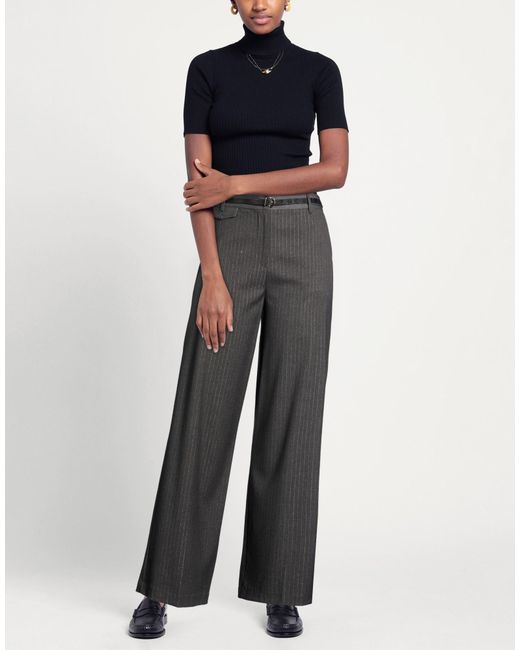 White Wise Gray Pants Polyester, Rayon, Elastane