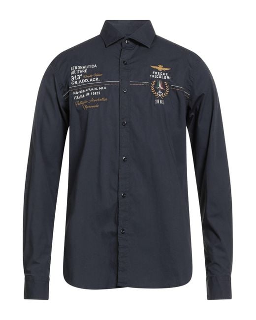 Aeronautica Militare Blue Frecce Tricolori Midnight Shirt Cotton, Elastane for men