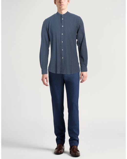 Aspesi Blue Jacquard Mandarin Collar Shirt for men