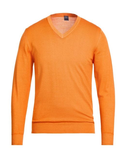 Fedeli Orange Sweater Merino Wool for men