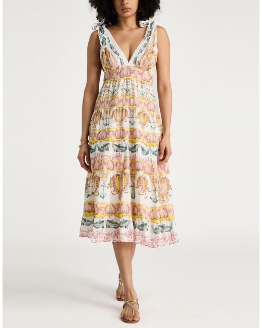 Farm Rio Metallic Maritime Magic Off- Midi Dress Midi Dress Cotton