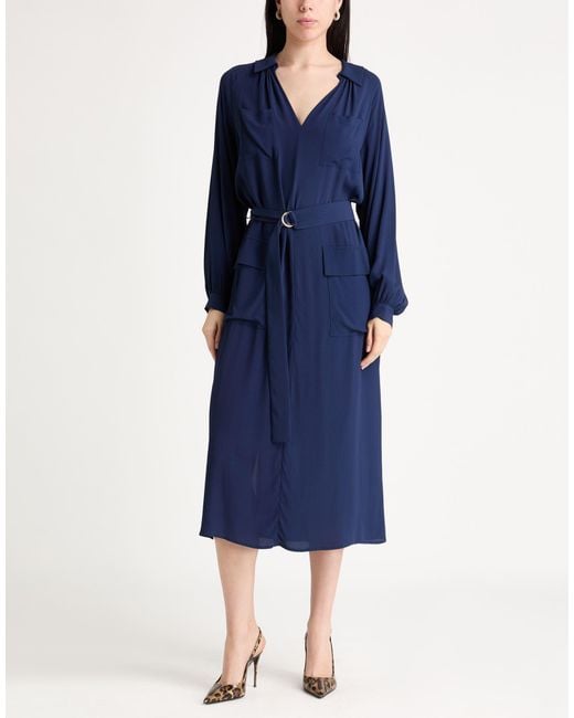 Semicouture Blue Midnight Midi Dress Acetate, Silk