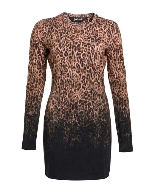 Just Cavalli Brown Mini Dress Cotton, Elastane
