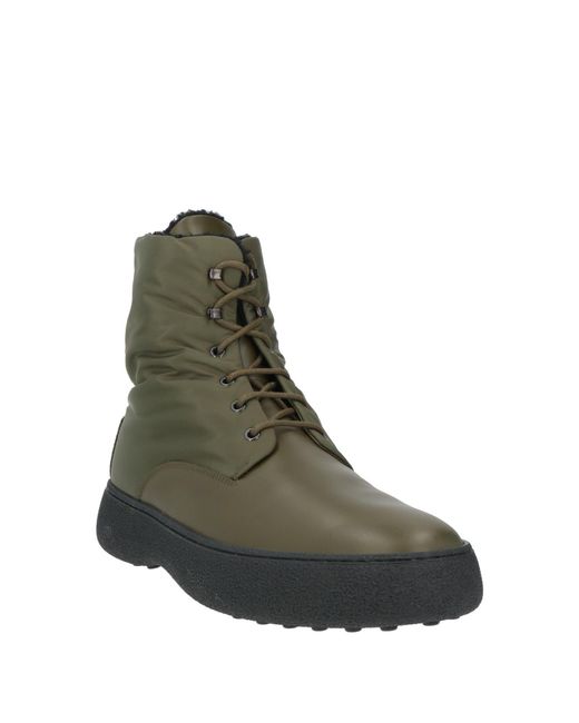 Tod's Green Military Ankle Boots Leather, Nylon for men
