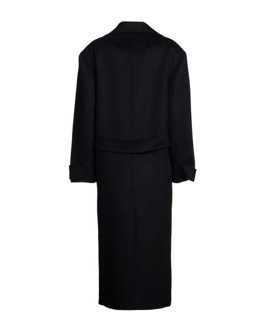 Sandro Black Double-breasted Wool-felt Coat
