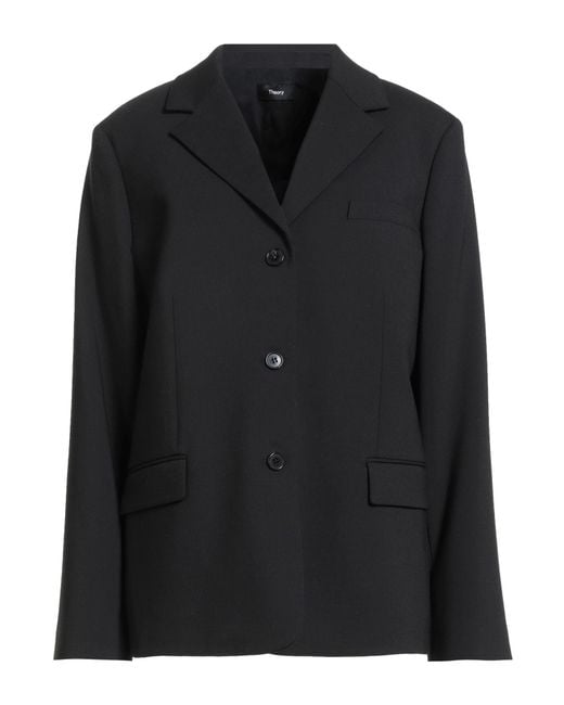 Theory Black Blazer Polyester, Wool, Polyurethane