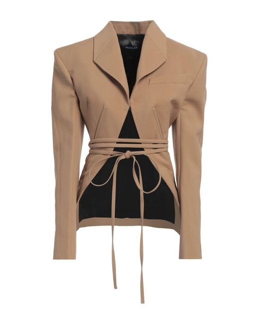 Mugler Natural Camel Blazer Viscose, Virgin Wool