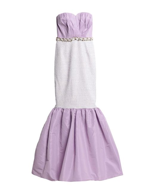 Elisabetta Franchi Purple Lilac Maxi Dress Polyester, Cotton, Polyamide, Viscose