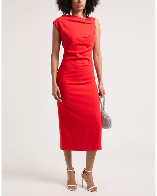 MSGM Red Midi Dress Viscose, Polyester, Elastane