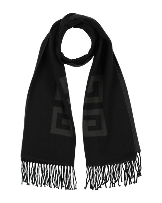 Givenchy Black Fringed Wool Logo Scarf for men