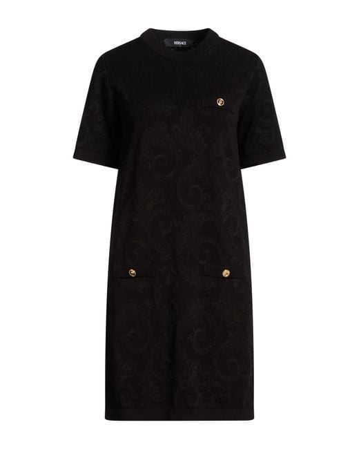Versace Black Mini Dress Viscose, Cotton, Polyester