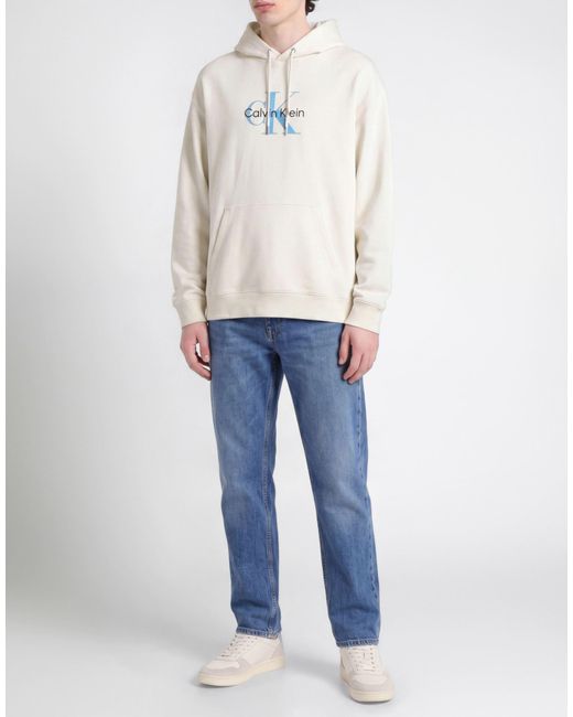 Calvin Klein White Ivory Sweatshirt Cotton, Recycled Polyester for men