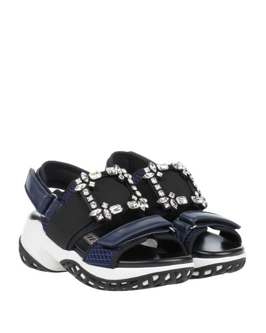 Roger Vivier Blue Sandals Leather, Textile Fibers