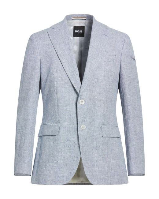 HUGO Blue Blazer Linen, Cotton, Polyamide for men