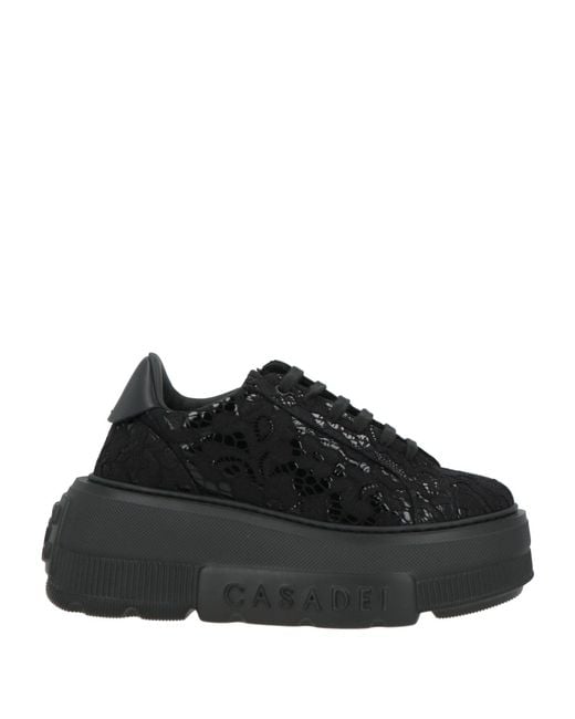 Casadei Black Sneakers Leather, Textile Fibers