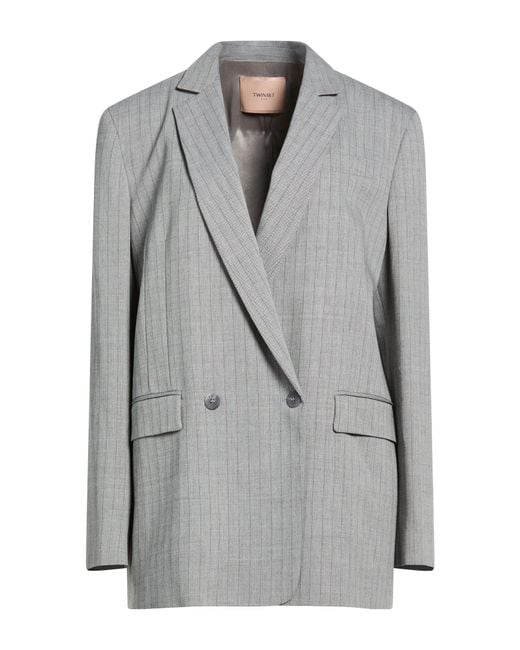 Twinset Gray Blazer Polyester, Viscose, Wool, Elastane