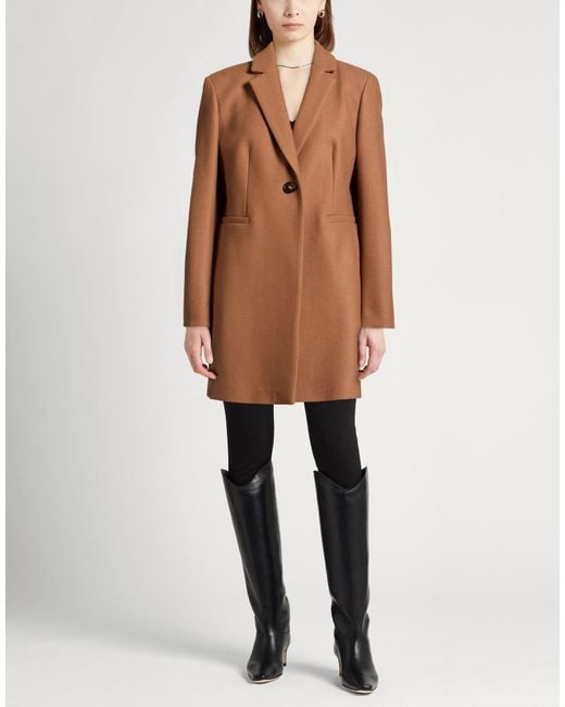 Diana Gallesi Brown Coat Wool, Polyamide, Polyester