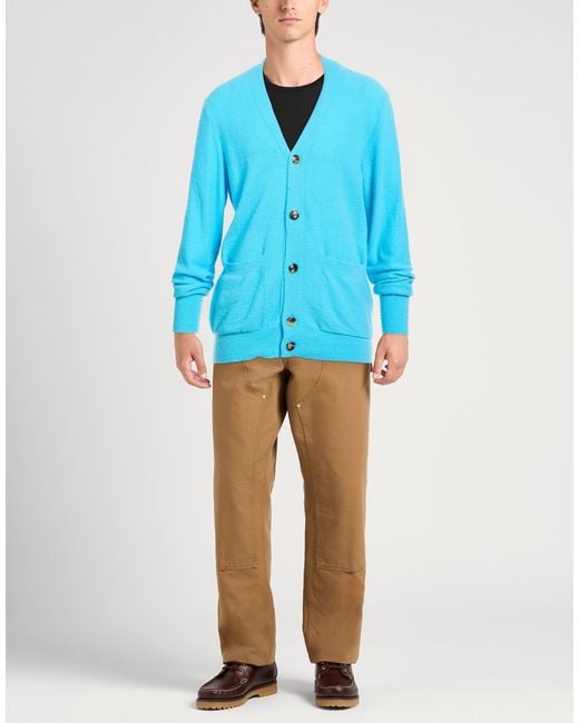 Maison Flâneur Blue Azure Cardigan Virgin Wool, Polyamide, Cashmere for men