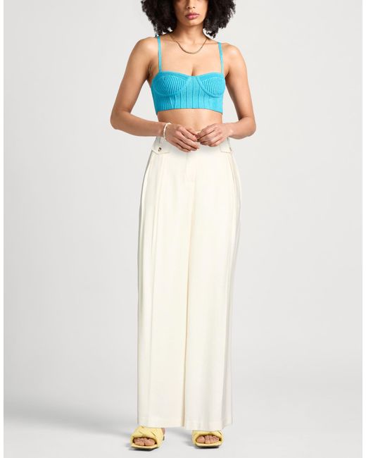 Caractere White Ivory Pants Viscose, Wool