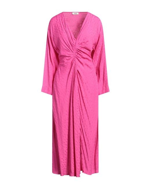 Sandro Pink Fuchsia Midi Dress Viscose, Polyester