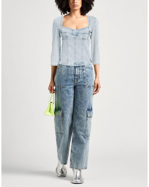 Isabel Marant Blue Denim Cotton-Blend Square-Neck Top